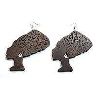 Nefertiti Wooden Ancient Symbol Queen Egyptian Royalty Jewelry Fashion Fish Hook Earrings