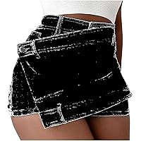 Stylish Denim Short Skirts for Teen Girls Asymmetrical Hem Wrapped Skirt Slim Fit High Waist Mini Jeans Skirt for Women