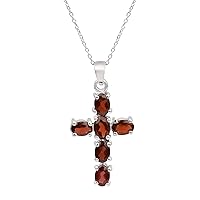6X4MM Oval Shape Red Garnet Gemstone 925 Sterling Silver Cross Religious Pendant Necklace