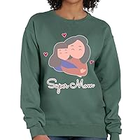 Super Mom Crewneck Sweatshirt - Printed Women's Sweatshirt - Illustration Sweatshirt