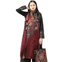 Women' padded vests Rayon jacquard weave embroidered vest Thicken Female long coat winter