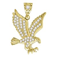 10k Yellow Gold Mens CZ Cubic Zirconia Simulated Diamond Eagle Bird Patriotism Charm Pendant Necklace Jewelry Gifts for Men