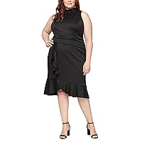 S.L. Fashions Women's Short Cutaway Halter Neckline Dress with Cascade Ruffle Flounce Hem (Plus Size)