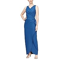 Alex Evenings Women's Slimming Long Side Ruched Dress with Cascade Ruffle Skirt