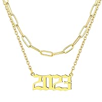 FindChic Angel Number Paperclip Chain Layered Necklaces for Women Stainless Steel/Gold Plated/Black 222 444 888 999 Lucky Number/Custom Name Choker Necklaces, with Gift Box