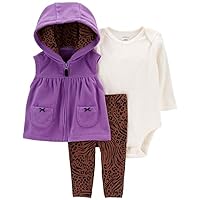 Carter's Baby Girls' 3 Piece Vest Little Jacket Set (Hooded Purple/Brown, Newborn)