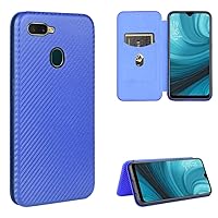 Ultra Slim Case for Oppo A7(AX7) / A5s / AX5s / A12 Carbon Fiber Texture Magnetic Horizontal Flip TPU + PC + PU Leather Case with Card Slot Phone Back Cover (Color : Blue)