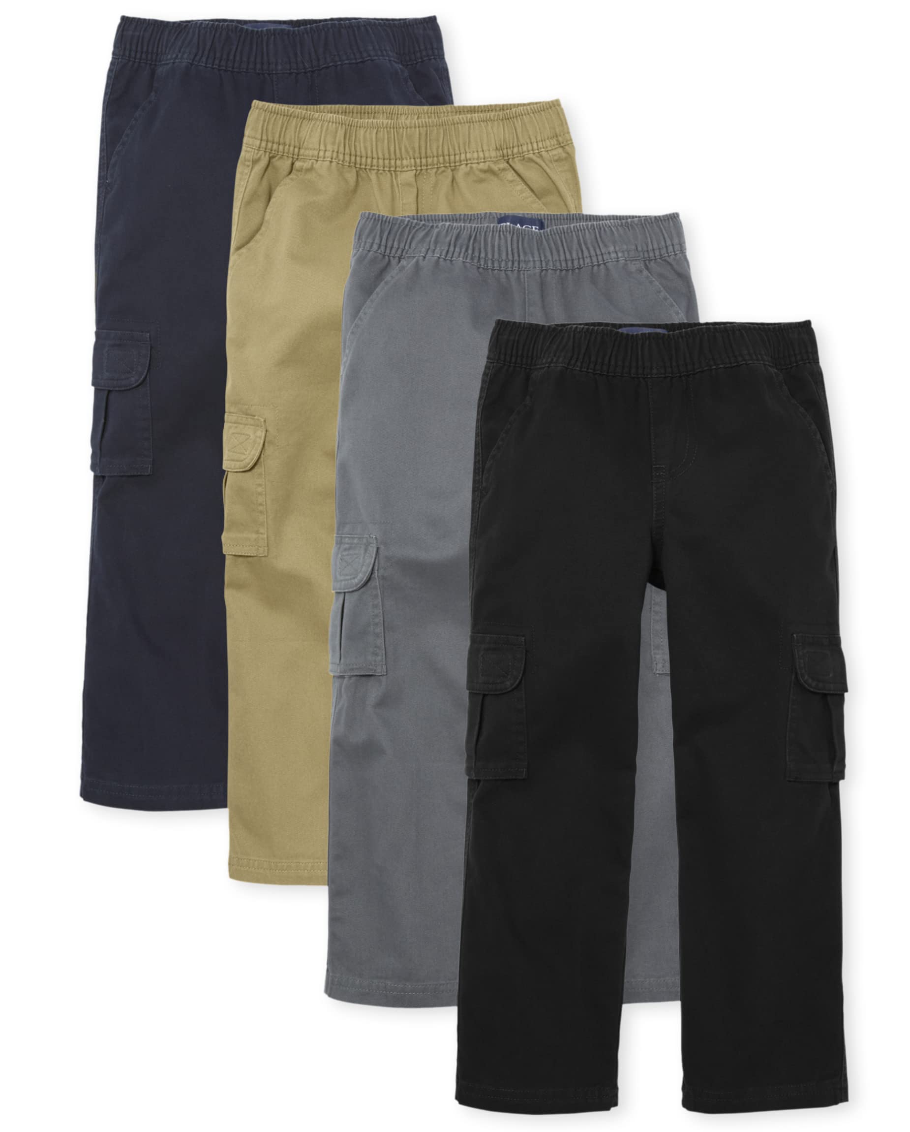 The Children's Place Boys Pull on Cargo Pants,Black/Flax/Gray Steel/New Navy 4 Pack,10