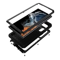 Samsung Galaxy S23 Ultra Metal Case, Heavy Duty Rugged Shockproof Military Aluminum Durable Water Resistant S Pen Friendly Protective Rubber Bumper Cover for Galaxy S23 Ultra 6.8 inch, Black