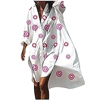 Womens Floral Polka Dot Button Down Long Sleeve T-Shirt Dresses 2023 Casual Dressy Lapel Beach Knee Length Dress