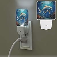 Plug-in Led Night Light Lamp Ocean Fish Print Night Light with Dusk to Dawn Sensor Plug in Indoor Decorative Nightlights for Bedroom Hallway Bathroom Kitchen