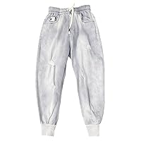 Light Grey Capris，Men's Summer Casual Ripped Holes Small Feet Denim Solid Elastic Streetwear Pants