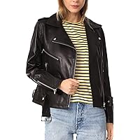Super Classic Black Biker Slim-Fit Real Leather Fashion Jacket For Women