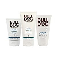 Bulldog Mens Skincare and Grooming Sensitive Full Face Kit with Moisturizer, Face Wash and Face Scrub, 3 Count