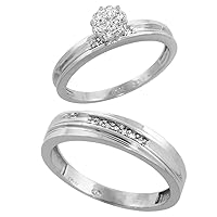 10k White Gold Diamond Engagement Rings Set for Men and Women 2-Piece 0.09 cttw Brilliant Cut, 5 mm & 3 mm wide