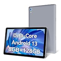 Octa-Core Android Tablet, 10.1 Inch Android 13 Tablet, 8(4+4) GB RAM+128GB ROM(TF 1TB Expand), Camera 5MP+8 MP, Dual Camera, Fast Charging, 5000mAh, GMS Certified (Gray)