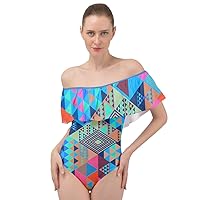 CowCow Womens Shirt Top Geometrical Iridescent Pattern Off Shoulder Velour Bodysuit, XS-3XL