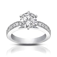 1.40 ct Round Cut Diamond Engagement Ring Whit Millgrain on The Shank in Platinum