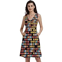 CowCow Womens V-Neck Dress with Pockets Poker Queen Playing Cards Digital Printed Comfy Party Skater Dress, XS-5XL