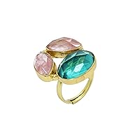 Gold Plated Brass Rose Cut Apatite Hydro and Cherry Crackle Glass Gemstone Ring Gift for Her