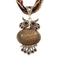 Vintage Bead 'Brown Owl' Pendant Necklace In Antique Gold Metal - 38cm Length/ 5cm Extender