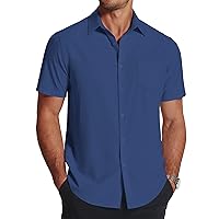 COOFANDY Men's Short Sleeve Dress Shirts Wrinkle Free Regular Fit Dress Shirt Textured Casual Button Down Shirts with Pocket