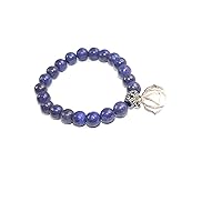 Beautiful Brow Chakra Charm Lapis Lazuli Round Bead Stretch Bracelet 8