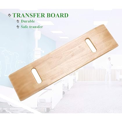 Transfer Board with Handles, Wooden Patient Slide Assist Device, Heavy Duty Slide Boards for Transfers of Seniors and Handicap, 500lb, 30 x 8 x 0.7