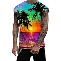 Mens Tank Tops Tropical Print Sleeveless T Shirt Casual Gym Top 3D Printing Summer Beach Vest Shirts Workout Tee
