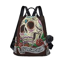 ALAZA Muertos Skull with Face Outdoor Backpack Bags for Woman Ladies