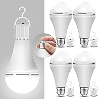 4 Pack Emergency-Rechargeable-Light-Bulb, Stay Lights Up When Power Failure, 1200mAh 15W 80W Equivalent LED Light Bulbs for Home, Camping, Tent (E27, with Hook) (Daylight)