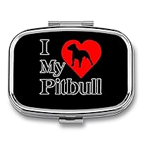 I Heart My Pit Bull Dog Square Pill Box for Purse Pocket 2 Compartment Medicine Tablet Holder Organizer Decorative Pill Case