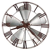 Howard Miller Mill Shop Gallery Wall Clock 625-723 – Aged Silver Finish Wrought Iron Frame, Galvanized Steel Fan Blades, Rustic Home Décor, Quartz Movement