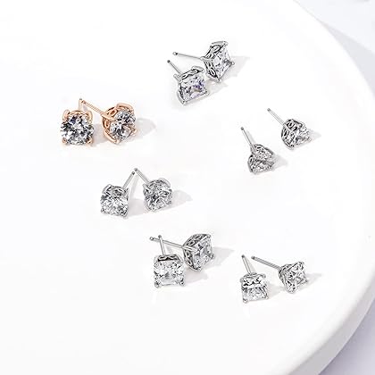 Amazon Collection Yellow Gold Plated, Platinum or Rose Gold Plated Sterling Silver Infinite Elements Cubic Zirconia Stud Earrings | White, Blue, Green, or Pink Cubic Zirconia