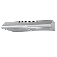 MVU30W4AST 30 inch Under Cabinet Ducted/Ductless Convertible Slim Vent Durable Stainless Steel Kitchen Reusable Filter, 3 Speed Exhaust Fan and 2 LED Lights Range Hood