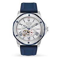Bulova 98A225 Men's Analogue Mechanical Watch with Silicone Strap, blue, Ribbon