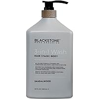 Blackstone 3-in-1 Wash for Men | Cleanse & Condition Hair, Body, & Face | All Skin & Hair Types | Coconut Oil & Vitamin B5 - Sandalwood, 32 fl oz