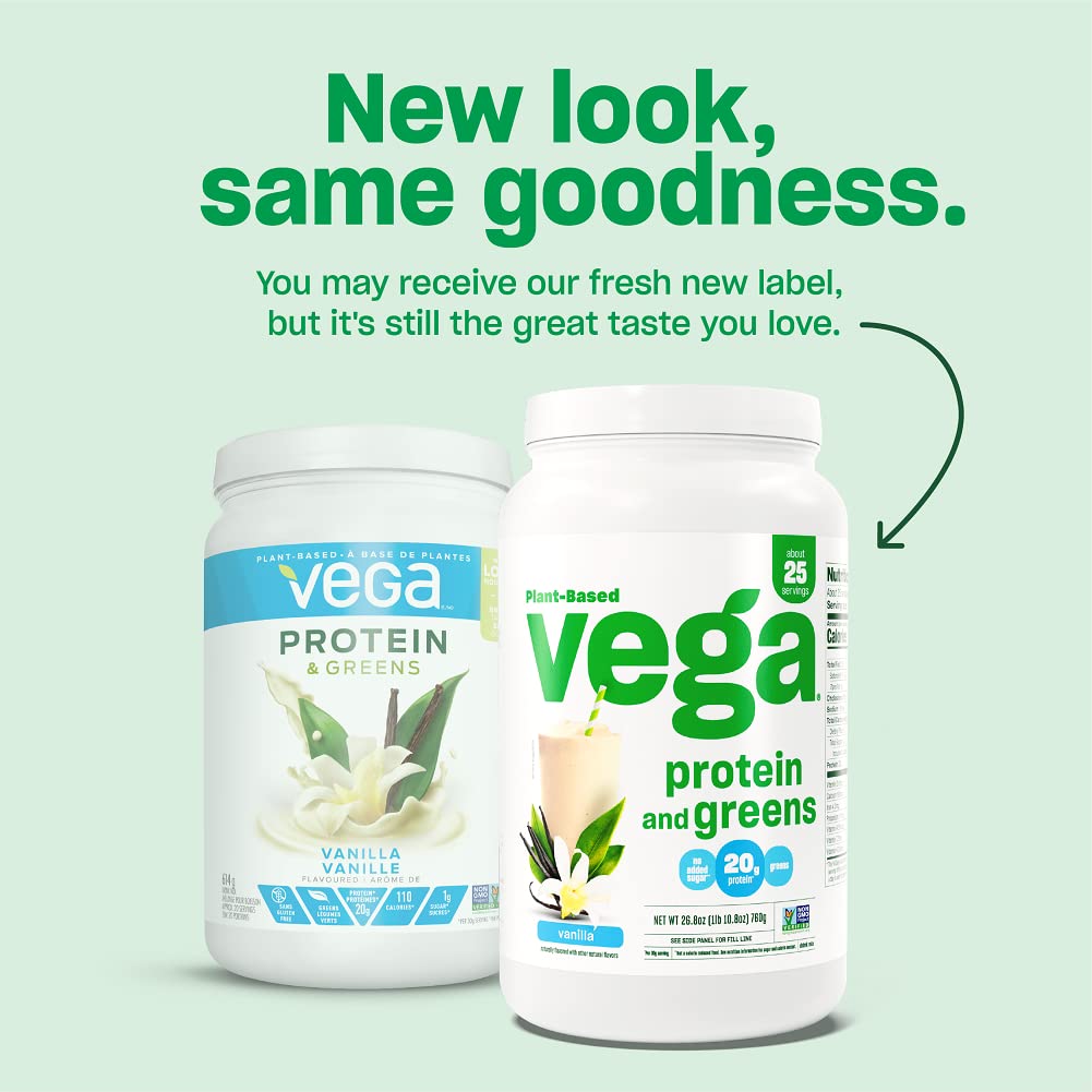 Vega Protein and Greens Protein Powder, Chocolate - 20g Plant Based Protein Plus Veggies, Vegan, Non GMO, Pea Protein for Women and Men, 1.8 lbs (Packaging May Vary)