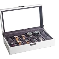 12-Slot Large-Capacity Watch Case, Double-Row Multi-Function Mechanical Watch Jewelry Storage Box, White Transparent Flip Display Box 1215B