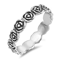 Eternity Rose Flower Stackable Ring New .925 Sterling Silver Band Sizes 4-12
