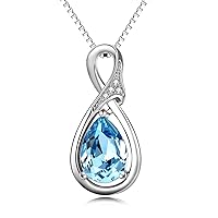 Diamond and Natural Aquamarine Sterling Silver Teardrop Necklace, Hypoallergenic Necklace, Anniversary Birthday Diamond Aquamarine Jewelry Gifts for Women,Gift for Mom