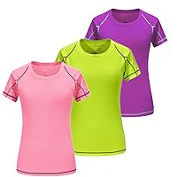 3 Pack Women's Dry Fit Tshirt Short Sleeve Moisture Wicking Athletic Shirts Sport Active wear Tee Round Neck Workout Top