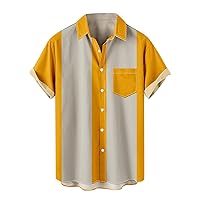 Vintage Shirts for Men Bowling Casual Shirt Short Sleeve Button Down T-Shirts Hawaiian Printed Beach Summer Fit Top