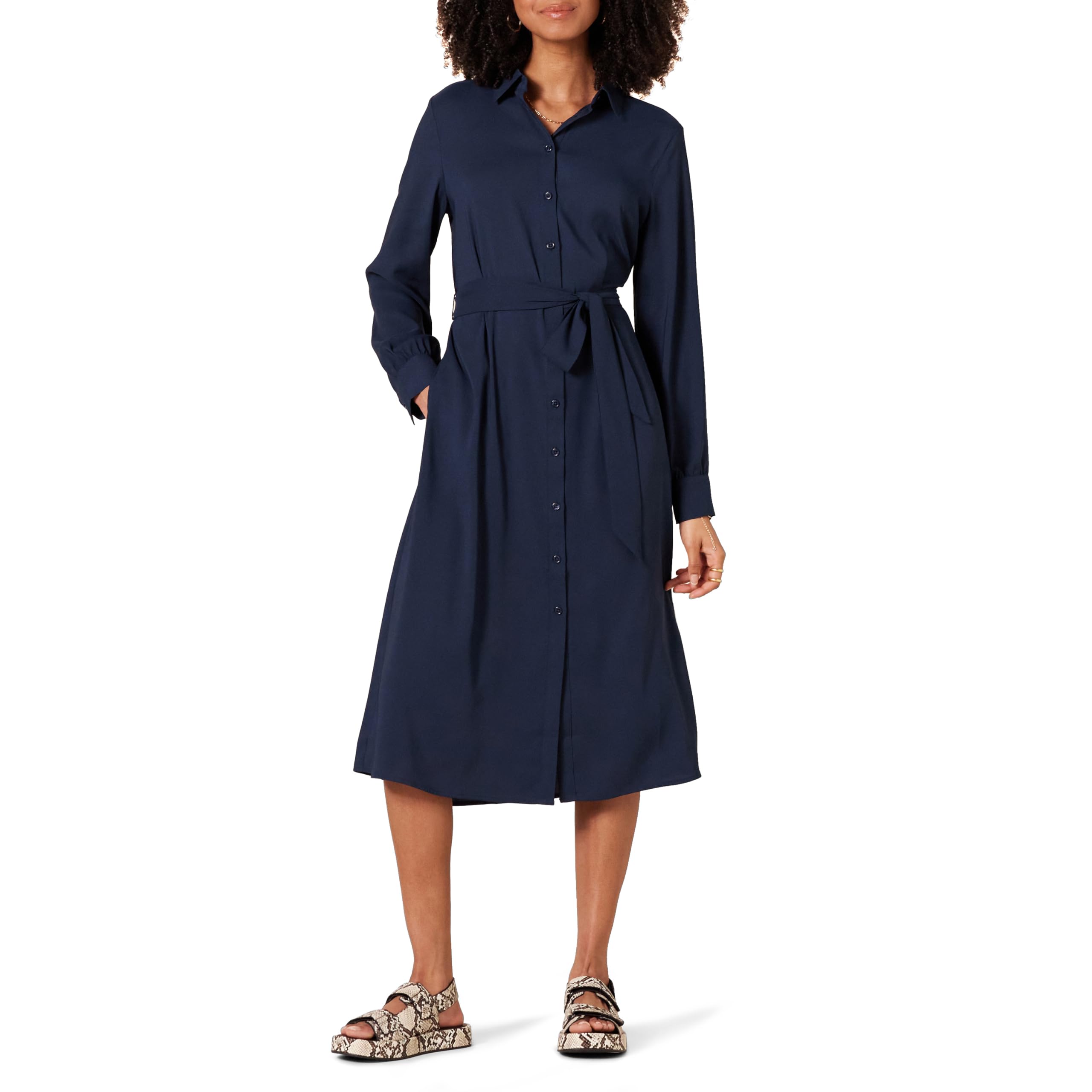 Amazon Essentials Women's Georgette Long Sleeve Midi Length Shirt Dress