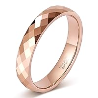 TRUMIUM 4MM Multi-Faceted Tungsten Wedding Rings Rose Gold/Black/Rainbow Engagement Band for Women Men Comfort Fit Size 4.5-12
