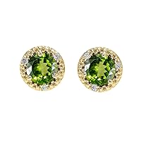 HALO STUD EARRINGS IN YELLOW GOLD WITH SOLITAIRE PERIDOT AND DIAMONDS