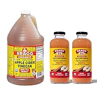 Bragg Organic Apple Cider Vinegar With the Mother 128 ounce and Bragg Organic Apple Cinnamon Vinegar Drink 16 Oz Pack of 2 Bundle