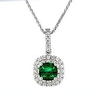 Thegoldencrafter 2.00 Ctw Cushion Cut Emerald Pendant Halo Diamond 925 Sterling SIlver Chain Necklace 14K White Gold Plated