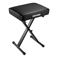 Donner Piano Bench, Adjustable Keyboard Bench Portable Stool Collapsible Chair Foldable Seat X-Style, 2.4 Inch Thickness High-Density Sponge Padded, Non-Skid Design, Black