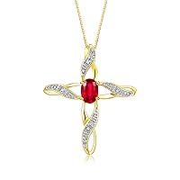 RYLOS Necklaces for Women Yellow Gold Plated Silver 925 Cross Necklace with Gemstone & Diamonds Pendant with 18